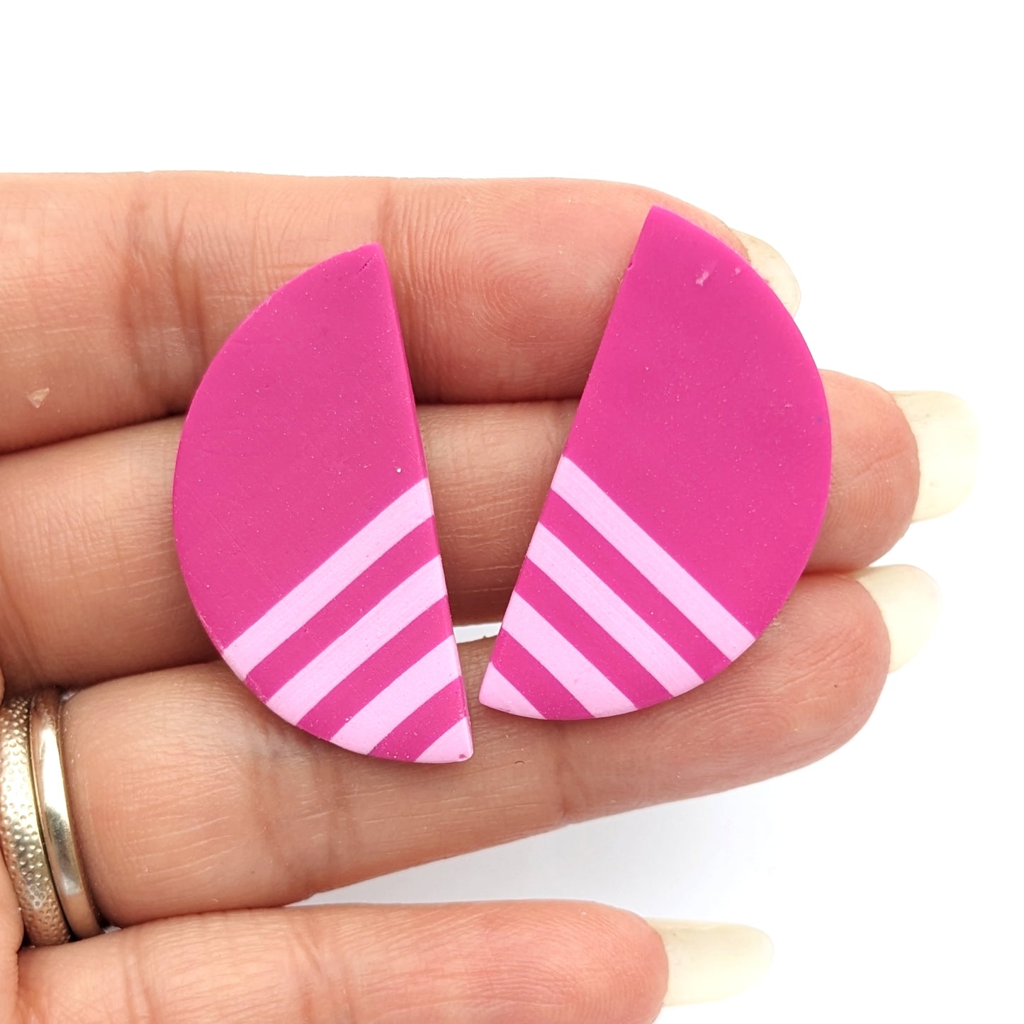 Striped Half Moon Stud Earrings