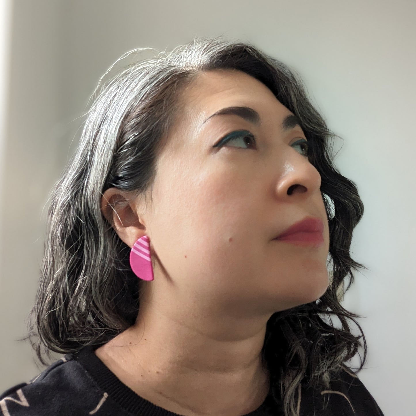 Striped Half Moon Stud Earrings