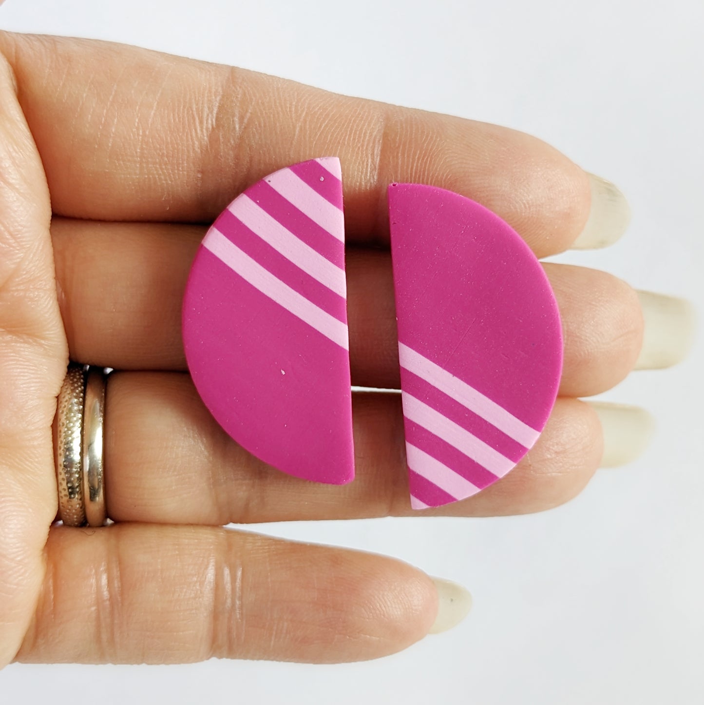 Striped Half Moon Stud Earrings