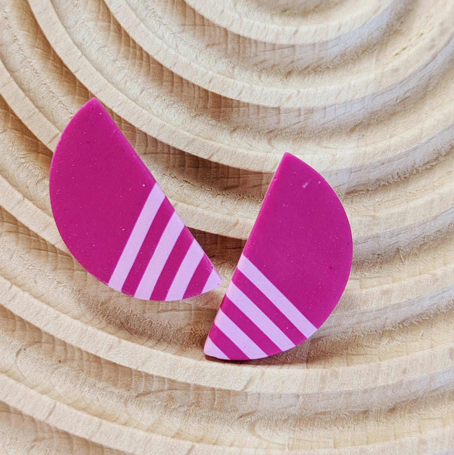 Striped Half Moon Stud Earrings