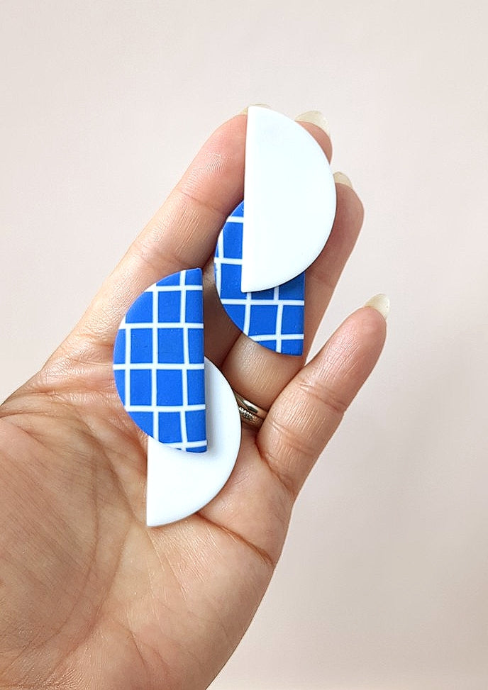 Organic Grid Double Half Moon Earrings