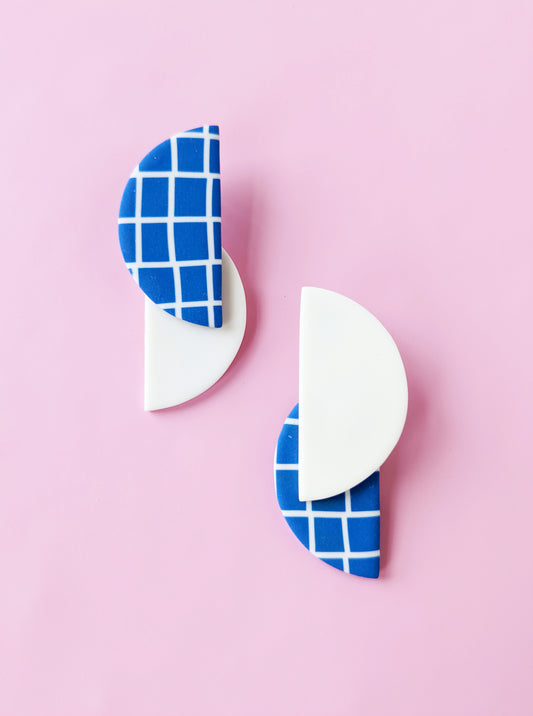 Organic Grid Double Half Moon Earrings