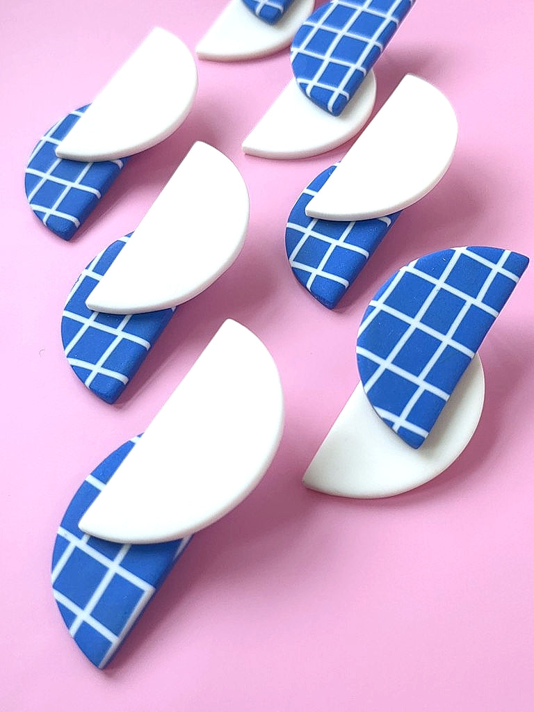 Organic Grid Double Half Moon Earrings