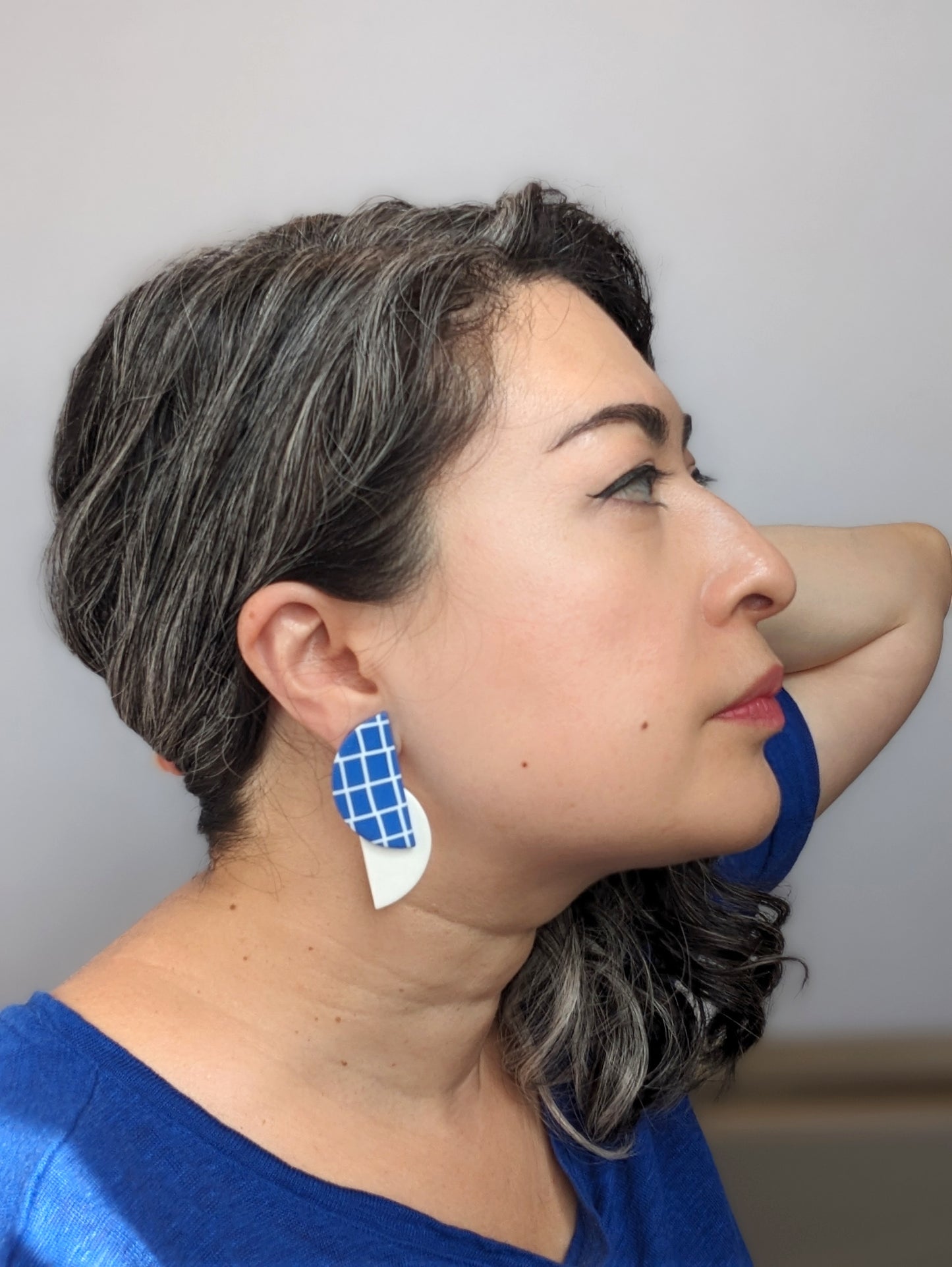 Organic Grid Double Half Moon Earrings