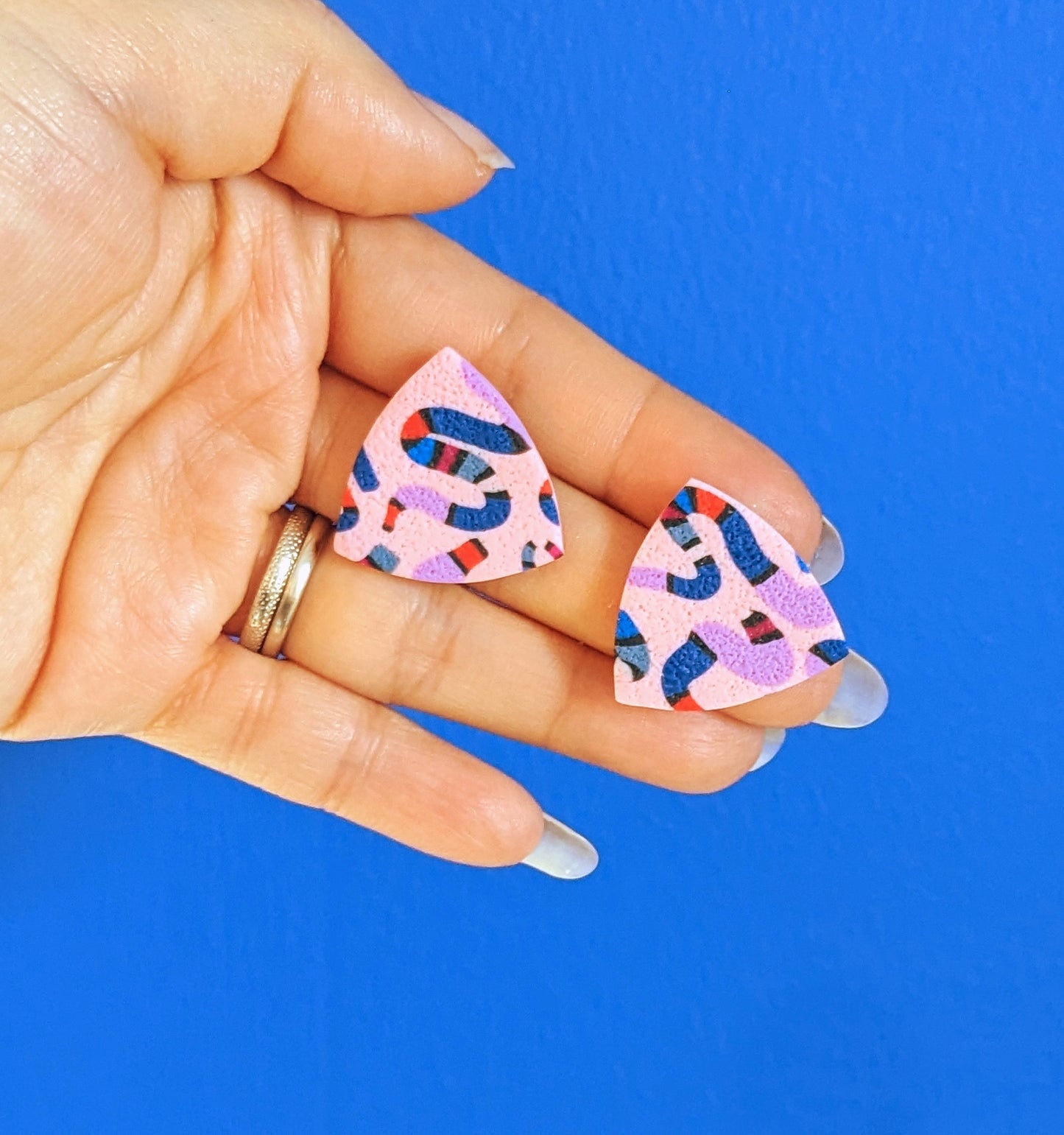 Pink Snakes Petite Triangle Earrings