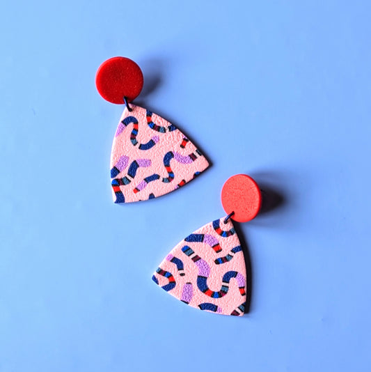 Pink Snakes Large Triangle Earrings