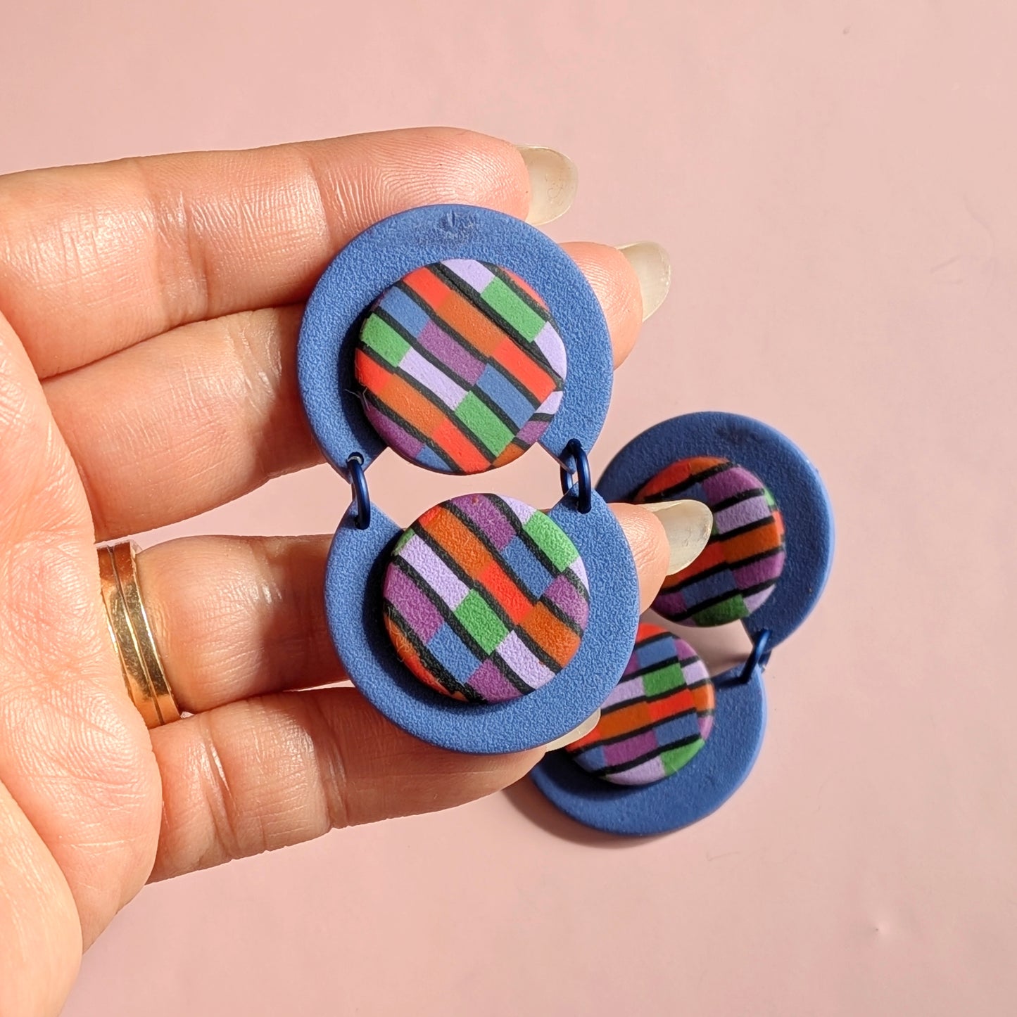Wobbly Stripe Double Button Studs
