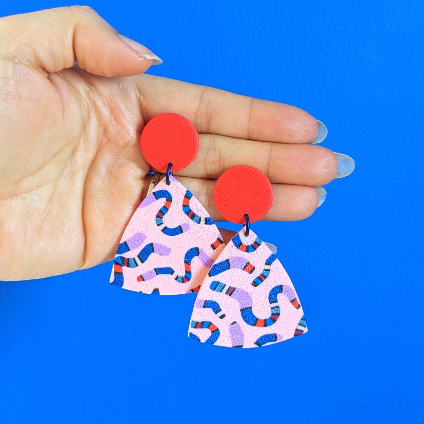Pink Snakes Large Triangle Earrings